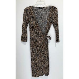 BCBGMaxAzria Tan & Black Midi Wrap Dress - XS